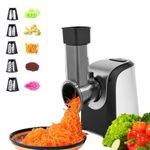 Electric Cheese Grater, 150W Electric Slicer Shredder with 5 Different Blades, One-Touch Control Salad Maker for Home Kitchen Use, Electric Cheese Grater for Block Cheese, Fruit, Vegetables, BPA-Free