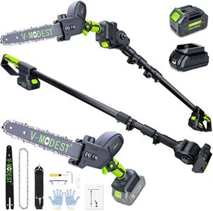 V-MODEST 2-IN-1 Cordless Pole Saw, 8" & 10" Brushless Electric Pole Chainsaw Powered by 21V 4.0Ah battery, Automatic Oiler, 4LB, 15FT Max Extension Pole Saws for Tree Trimming (Fast Charger)