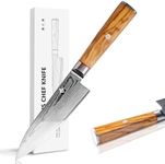 FUJUNI Chef Knife, 6 inch Damascus Knife 67-Layer Damascus VG10 Steel- Olive Wood Handle - Razor Sharp Kitchen Knife with Gift Box