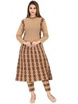 Magknit Winter Full Sleeve Anarkali Suit Set with Pants for Women (Large, Beige)