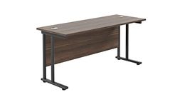 Office Hippo Heavy Duty Rectangular Cantilever Office Desk, Home Office Desk, Office Table, Integrated Cable Ports, PC Desk For Office or Home, 5 Yr Wty - Black Frame/Dark Walnut Top, 180cm x 60cm