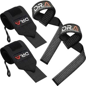 Dr. Arthritis Gym Wrist Wraps & Wrist Straps for Weightlifting Bundle (2 Pairs), Heavy-Duty Workout Straps Support for Everyday Training & Injury Recovery, Lifting Accessories for Men & Women (Black)