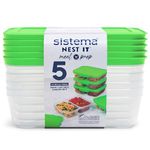 Sistema NEST IT Meal Prep Containers | 870 ml | Airtight Food Storage Containers with Compartments & Lids | School Lunch Boxes | BPA-Free | Green | 5 Count