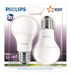 Philips Pack of 2 LED Light Bulbs (E27 (large screw) base- 8W-consumption 60W Equivalent-Partnership Philips EDF