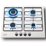 Gas Hob 4 Burners Hobsir Built-in Gas Cooktop with with Flame Failure Protection 60cm Stainless Steel LPG/NG Convertible Included Plug