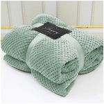 VELVETIO Luxury Waffle Fleece Popcorn Throw, Extra Large Thermal Warm Honeycomb Blanket, Soft & Cosy 100% Polyester Snuggle Sofa Bed Throws, 200 x 240cm, Duck Egg