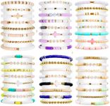 yesaior48 Pcs Surfer Heishi Bracelets Clay Beaded Bracelet Stackable Rainbow Friendship Preppy Bracelets Beach Summer Jewelry for Women Girl, 6inch