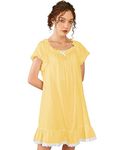 Nanxson Womens' Cotton Nightgown Short Sleeve Sleepwear Vintage Victorian Nightshirt Lounge Dress (Large, Yellow)