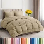 King Size, Beige Alternative Down Comforter - Warm and Lightweight - Luxury and Breathable Hotel Quality Bedding Set - All Season Fluffy and Cozy Oversized Cooling Microfiber Duvet Insert Comforter