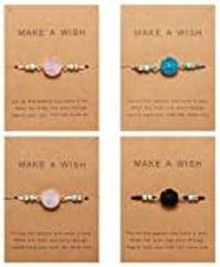 COLORFUL BLING 4Pcs/Pack Handmade Druzy Wrap Friendship Braided Bracelet Adjustable Wrist Cord Beaded Bracelet for Women Wish Card Jewelry, One Size, Metal, druzy