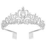 Shining Diva Fashion Crystal Tiara and Crown for Women Stylish Headband Crowns with Comb Tiaras for Girls Kids Queen Princess Wedding Bridal Birthday Gift Hair Accessories (Silver) (15412hb)