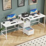 GYIIYUO 94.5'' Two Person Desk with Charging Station, Long Desk with 3 Fabric Drawers and Printer Shelf, Double Computer Desk, 2 Person Writing Study Table Workstation for Home Office, White