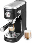 CASABREWS Espresso Machine 20 Bar, Stainless Steel Espresso Maker with Milk Frother Steam Wand, Compact Cappuccino Machine for Home, Espresso Coffee Machine with Removable Water Tank, Black