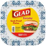 Glad Printed Disposable Paper Plates, 50 Count 10 Inch | Heavy Duty Paper Plates with Beautiful Printed Design, Soak Proof | 50 Count Square Paper Plates | Disposable Plates, Party Paper Plates