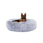 Bedfolks Calming Donut Dog Bed, 45 Inches Round Fluffy Dog Beds for Extra Large Dogs, Anti-Anxiety Plush Dog Bed, Washable Pet Bed with Non-Slip Bottom (Navy Blue, Extra Large)