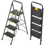 KINGRACK 4 Step Ladder, Step Ladder 4 Step Folding with Anti-Slip Wide Pedal and Handrails, Lightwight Household Ladder for Your Kitchen, Pantry, Closets, Office Use