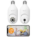 Bulb Security Camera 2 Pack,Free Cloud Storage 1080P with 2.4G /5G WiFi,360 Degree Pan/Tilt Human Motion Detection Two Way Audio Color Night Vision