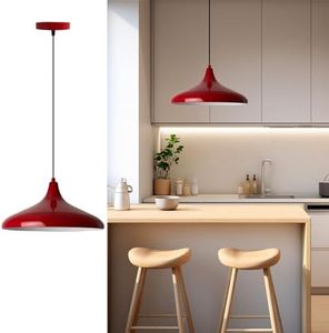 bamyum Champion Lampadario Cucina, Lampada a Sospensione da Soffitto Industriale,Lampadario a Sospensione con Paralumi da 35 cm e Lampada per Isola da Cucina in Metallo Rosso