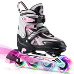 Gonex Inline Skates, Adjustable Inline Roller Skates Blades with Illuminating Light Up Wheels for Kids Girls Boys Teens, Pink M