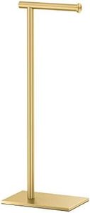 Gatco 1431B, Modern Rectangle Base Freestanding Toilet Paper Holder, 22.25”, Brushed Brass/Free Standing Toilet Tissue Holder Stand with Weighted Base