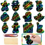 48 Pieces Christmas Scratch Art for Kids, DIY Rainbow Magic Scratch Paper, Santa Claus, Snowman, Christmas Tree, Shristmas Stocking House Arts and Crafts Ornaments for Party Favor Holiday Decor