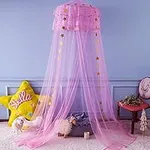 Twinkle Star Kids Netting Princess Bed Canopy 3 Layers Lace Ruffle Dome for Baby, Girls (Pink)