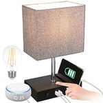 Tomshine USB Table Lamp,Touch Control Bedside Lamp with 2 Fast Charging USB Ports,Grey Dimmable Nightstand Lamp with 2 Phone Stand for Bedroom, Living Room,Study (Bulb Included)