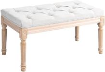 HOMCOM Bedroom End of Bed Bench, 32" Upholstered Entryway Bench with Button Tufted, Thick Padding and Wood Legs, French Vintage Style Linen-Feel Ottoman Bench for Hallway, Living Room, Cream White