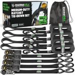 Rhino USA Ratchet Straps Tie Downs (4-Pack) - 2.5cm x 4.6m (800kg Break Strength) - Ultimate Tie Down Straps with Safety S Hooks - Premium Straps for Trucks, Cargo, Moving, Appliances - Black