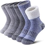 LINEMIN Kids Merino Wool Hiking Socks Boys Girls Winter Warm Thick Thermal Boot Thick Cushion Snowboarding Socks 3 Pairs (4-7 Years, Light Gray/Blue/Dark Gray)