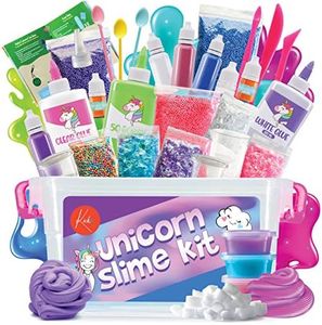 Kicko Slime Making Set Unicorn DIY - 88 Piece Kit with Storage Box - Fluffy, Beads, Glitter, Glue, Glow in The Dark, Color Dyes - for Boys, Girls, Party Favors