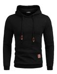 COOFANDY Men's Hooded Sweatshirt Hipster Gym Long Sleeve Drawstring Hooded Plaid Jacquard Pullover Hoodies Black