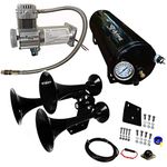 Viking Horns V101C-3/307B Loud 152 Decibels Black 3 Trumpet Train Air Horn Kit with 1.5 Gallon Air Tank and 150 PSI Air Compressor