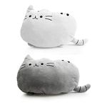 kinokoo Cookie Cat Back Plush Cushion Pillow - Cute Kawaii Cat Face Throw Pillow - Soft Stuffed Plush Cat Pillow - White& Grey