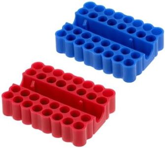 HARFINGTON 2pcs Plastic Hex Shank Screwdriver Bit Holder Organizer 32 Holes 1/4 Inch Plastic Drill Bits Storage Case for Any 1/4" Hex Shank Metal Driver Bits Use, Red Blue