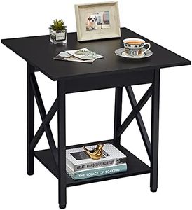 GreenForest End Table Large 24 inch Farmhouse Industrial Design Side Table Nightstand with Storage Shelf for Living Room, Easy Assembly, Black