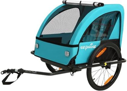 Kids Bike Trailer, Suitable for 1 to 2 Children, Double Seat, Universal Coupler, Foldable, Canopy with Bug Screen and Weather Shield, with 5-Point Harness and Storage Bags