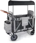 Cochildor Wagon Stroller for 2 Kids, Foldable Stroller Wagon with 2 High Seats, 5 Point Harness, Removable Canopy, Adjustable Handle Bar, Light Grey