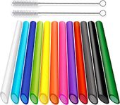 ALINK 12 PCS Reusable Boba Straws, 13 mm x 8.5 in Colored Plastic Smoothie Straws for Bubble Tea, Tapioca Pearls with 2 Cleaning Brush - Pointed Design…