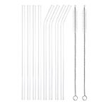 uxcell Reusable Straws Glass Straw, 8pcs 230x8mm Travel Tumbler Replacement Straw with Two Cleaning Brush for Frozen Bubble Tea Drinks