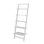 Hallops 5 Tier Ivory Ladder Shelf - Leaning Wooden Bookshelf for Office, Bathroom, and Home Décor - Tall Standing Wall Bookcase - Display Books, Décor, and More with Style - 11.5''D x16.25''W x50''H