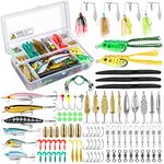 PLUSINNO Fishing Lures Baits Tackle Including Crankbaits, Spinnerbaits, Plastic Worms, Jigs, Topwater Lures, Tackle Box and More Fishing Gear Lures Kit Set, 102Pcs Fishing Lure Tackle