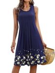 KILIG Summer Dresses for Women UK Beach Casual Sundress Ladies Sleeveless Tank Dress Midi Floral Cover Ups (A1-Navy, XL)