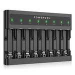 POWEROWL AA AAA Battery Charger 8 Bay, Independent Slot, USB Fast Charging for Ni-MH Ni-CD Rechargeable Batteries