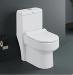 Hisre Premium Western Floor Mounted One Piece Water Closet Ceramic Western Toilet/Commode/European Commode Square With Soft Close Seat Cover For Lavatory, Toilets (DAMA)