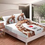 Giraffe Fitted Sheet Set I Love Mom Children Bedding Sheet Adult Minimalist Style 3pcs 1 Fitted Sheet with 2 Pillow Cases ,Queen 60"x80"x16"