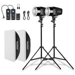 Godox Professional Studio Strobe Flash Lights Kit for Photography, Softbox Lighting Kit, 2x180W 5600K Monolights with Trigger, Softbox, Light Stands