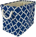 DII Collapsible Polyester Storage Basket or Bin with Durable Cotton Handles, Home Organizer Solution for Office, Bedroom, Closet, Toys, & Laundry (Large – 17.75x12x15”), Navy Lattice