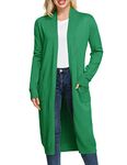 GRACE KARIN Womens Open Front Long Knit Maxi Cardigan Sweater Pockets(L,Green)