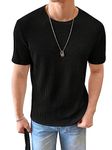 WDIRARA Men's Round Neck Short Sleeve Waffle Knit Tee Summer Casual T Shirt Tops, Black, Medium